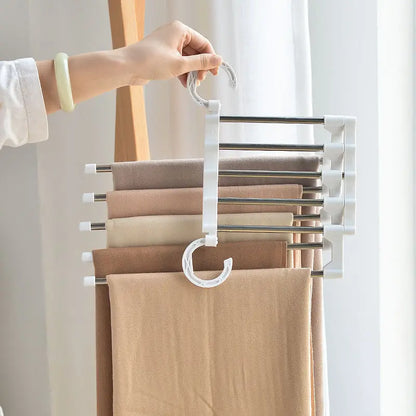 Cassa Edge Telescopic Folding Multi-Layer Pants Hanger – Space-Saving Wardrobe Organizer with Non-Slip Clips