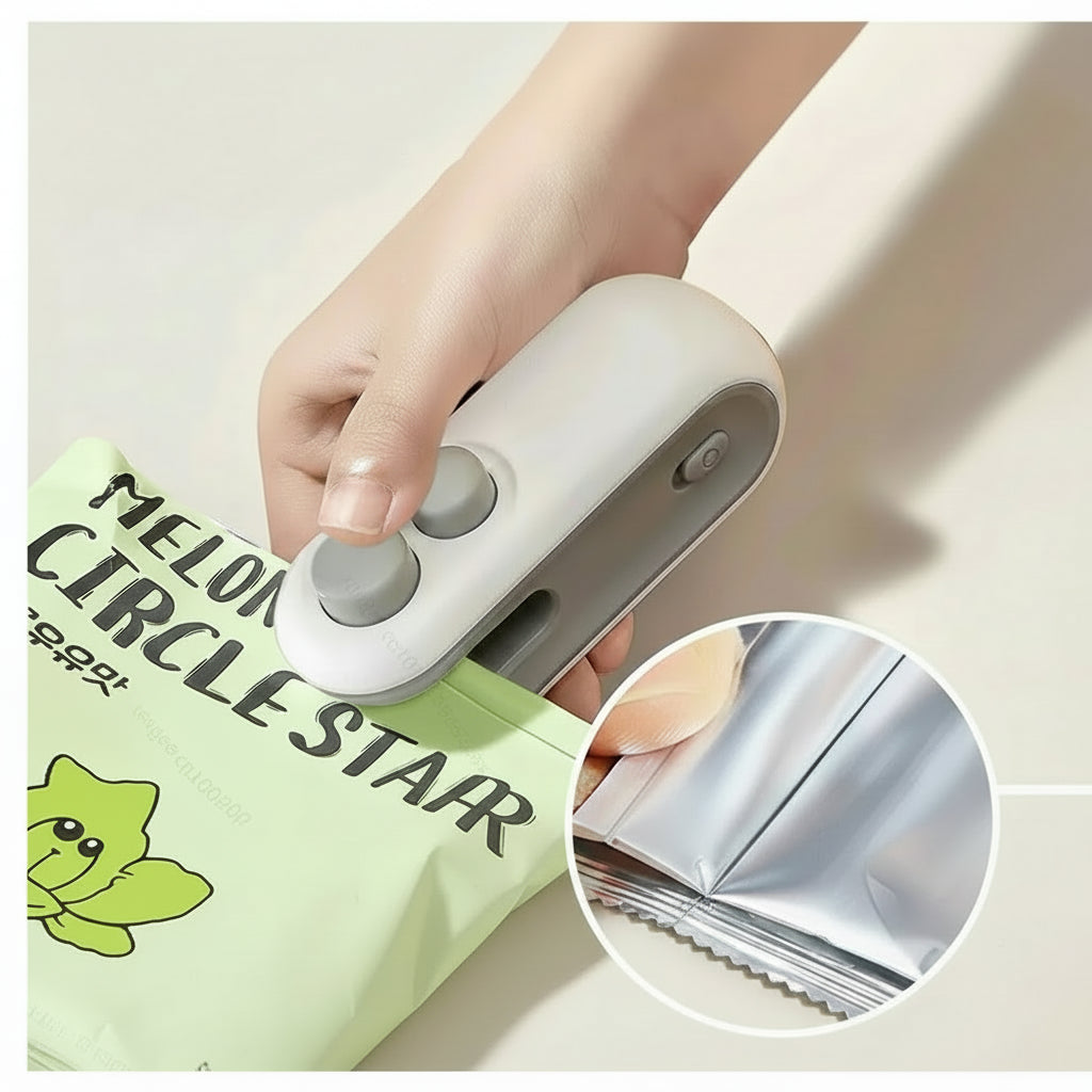 Casa Edge 2-in-1 Handheld Bag Sealer & Cutter | Mini Heat Vacuum Food Sealer with Magnetic Base