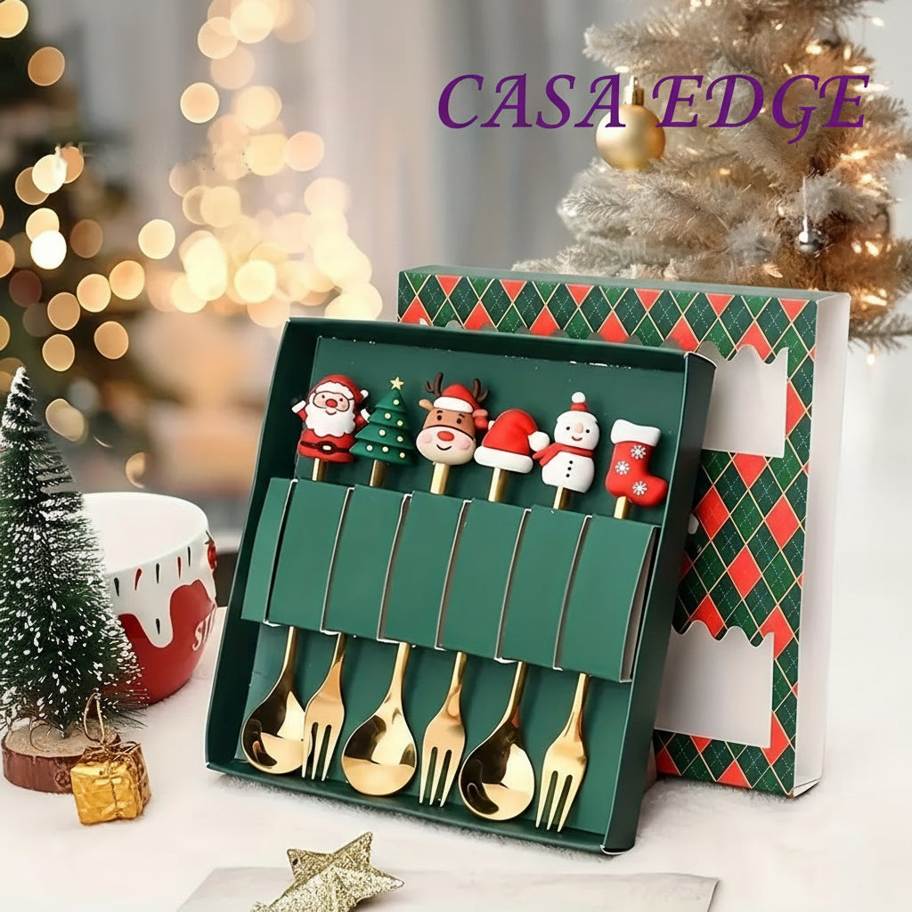 Casa Edge 2/4/6Pcs Christmas Stainless Steel Fork & Spoon Tableware Gift Set