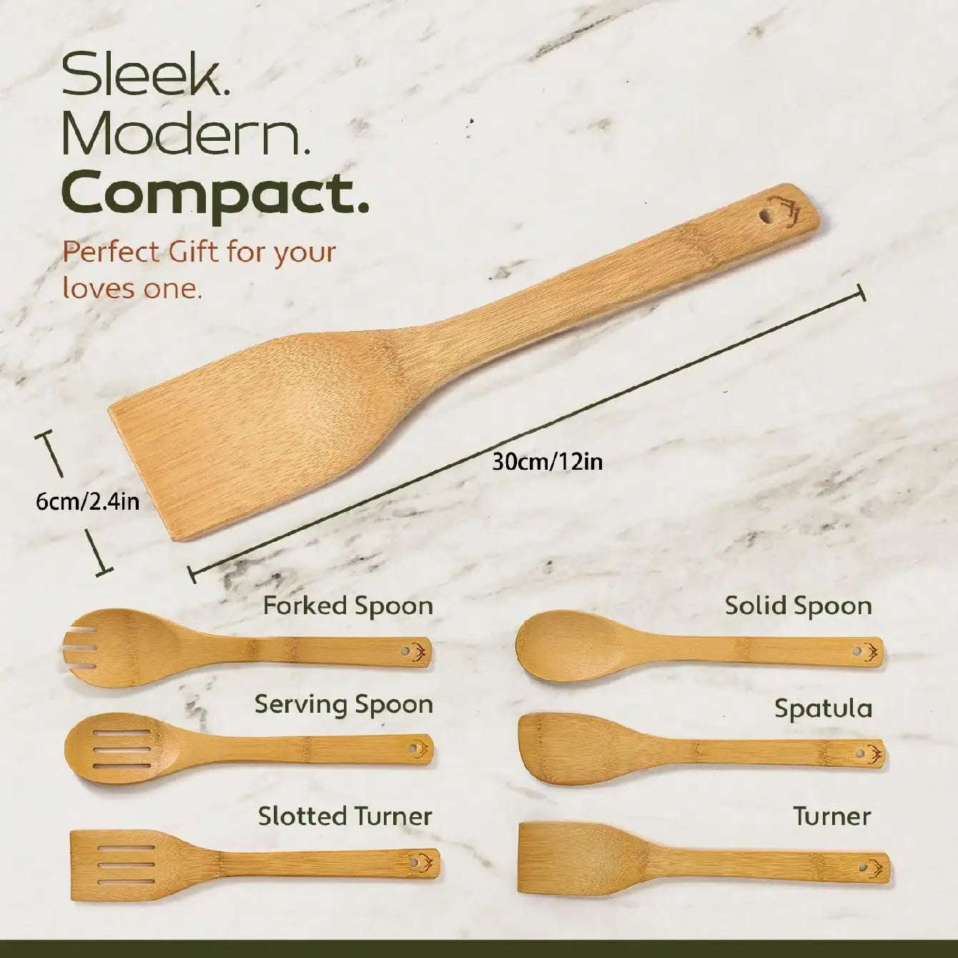 6-Piece Wooden Utensil Set - Natural Bamboo Spoons & Spatulas for Cooking, Kitchen Gadgets, Eco-Friendly Tools