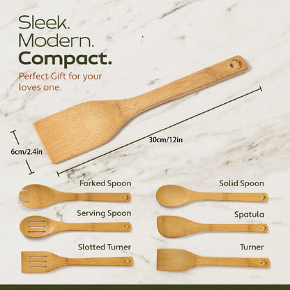 6-Piece Wooden Utensil Set - Natural Bamboo Spoons & Spatulas for Cooking, Kitchen Gadgets, Eco-Friendly Tools