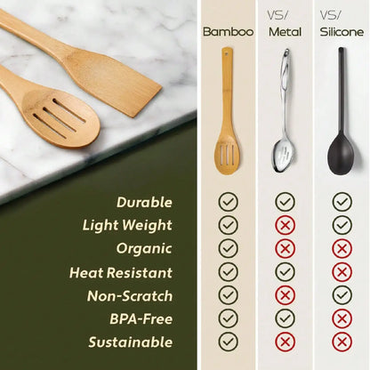 6-Piece Wooden Utensil Set - Natural Bamboo Spoons & Spatulas for Cooking, Kitchen Gadgets, Eco-Friendly Tools