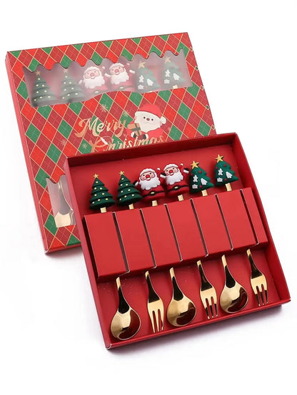 Casa Edge 2/4/6Pcs Christmas Stainless Steel Fork & Spoon Tableware Gift Set