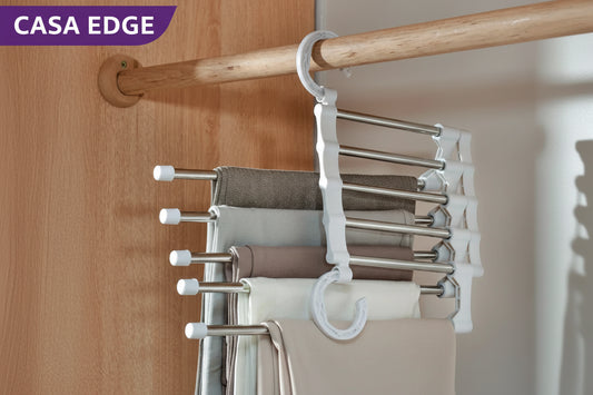 Cassa Edge Telescopic Folding Multi-Layer Pants Hanger – Space-Saving Wardrobe Organizer with Non-Slip Clips
