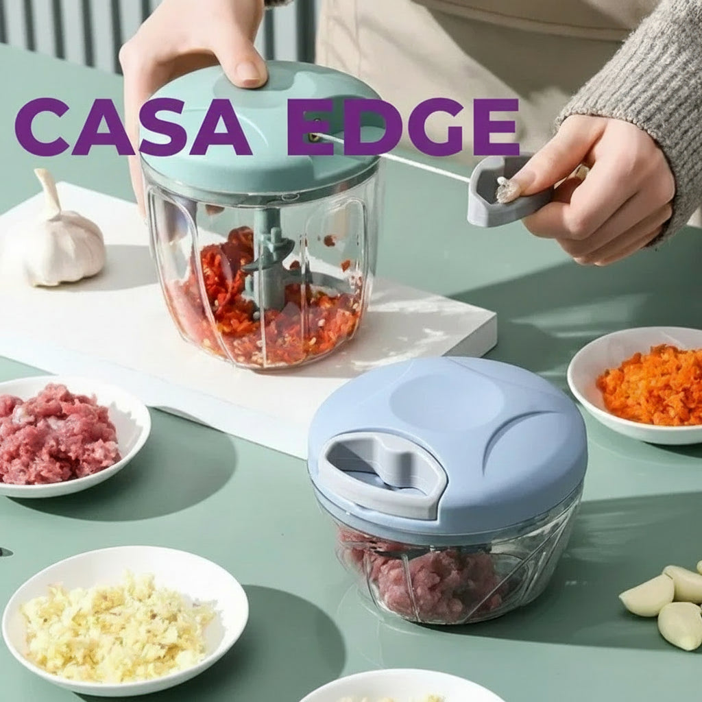 Casa Edge Manual Food Chopper & Mincer | 500/900ML Hand-Powered Vegetable & Meat Crusher