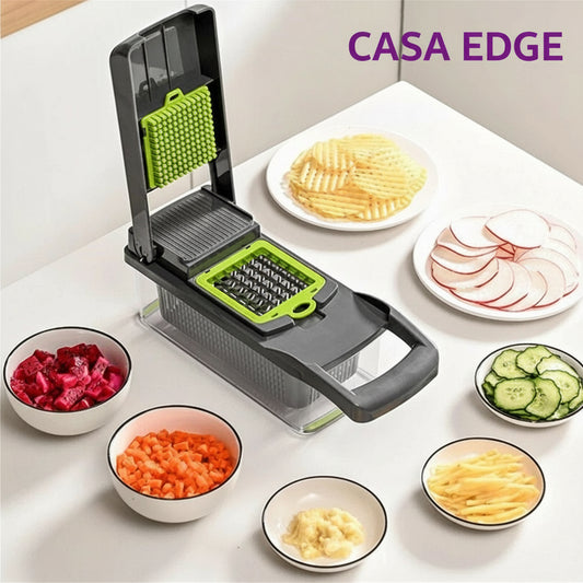 12-in-1 Multi-Functional Vegetable Slicer, Cutter & Grater with Drain Basket