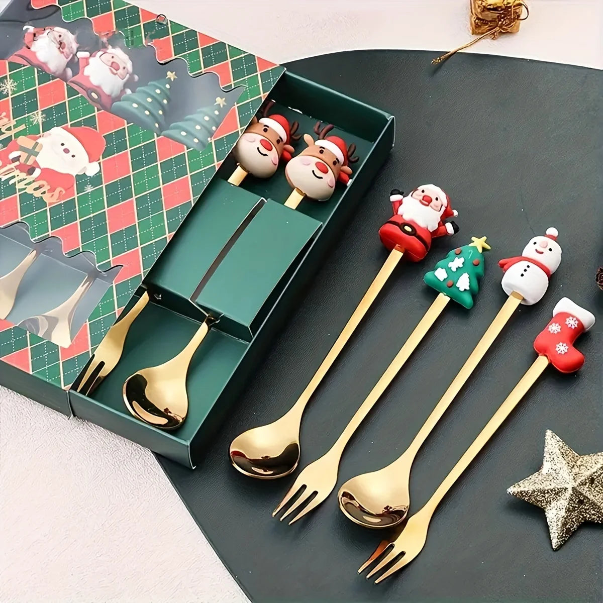 Casa Edge 2/4/6Pcs Christmas Stainless Steel Fork & Spoon Tableware Gift Set
