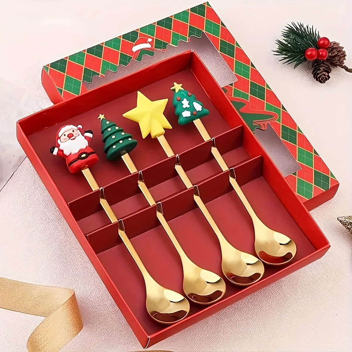 Casa Edge 2/4/6Pcs Christmas Stainless Steel Fork & Spoon Tableware Gift Set