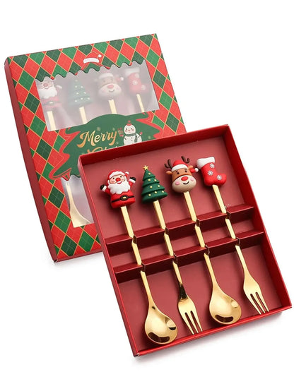 Casa Edge 2/4/6Pcs Christmas Stainless Steel Fork & Spoon Tableware Gift Set